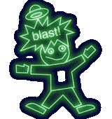 Blasti, das Assoziations-Blaster-Maskottchen